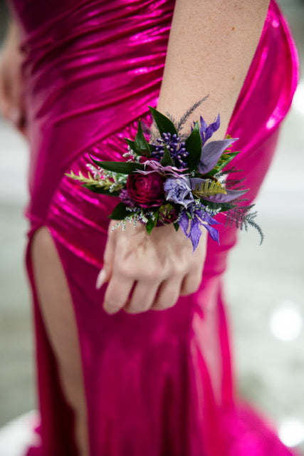 Prom Corsage:  Purple Mix on Ribbon