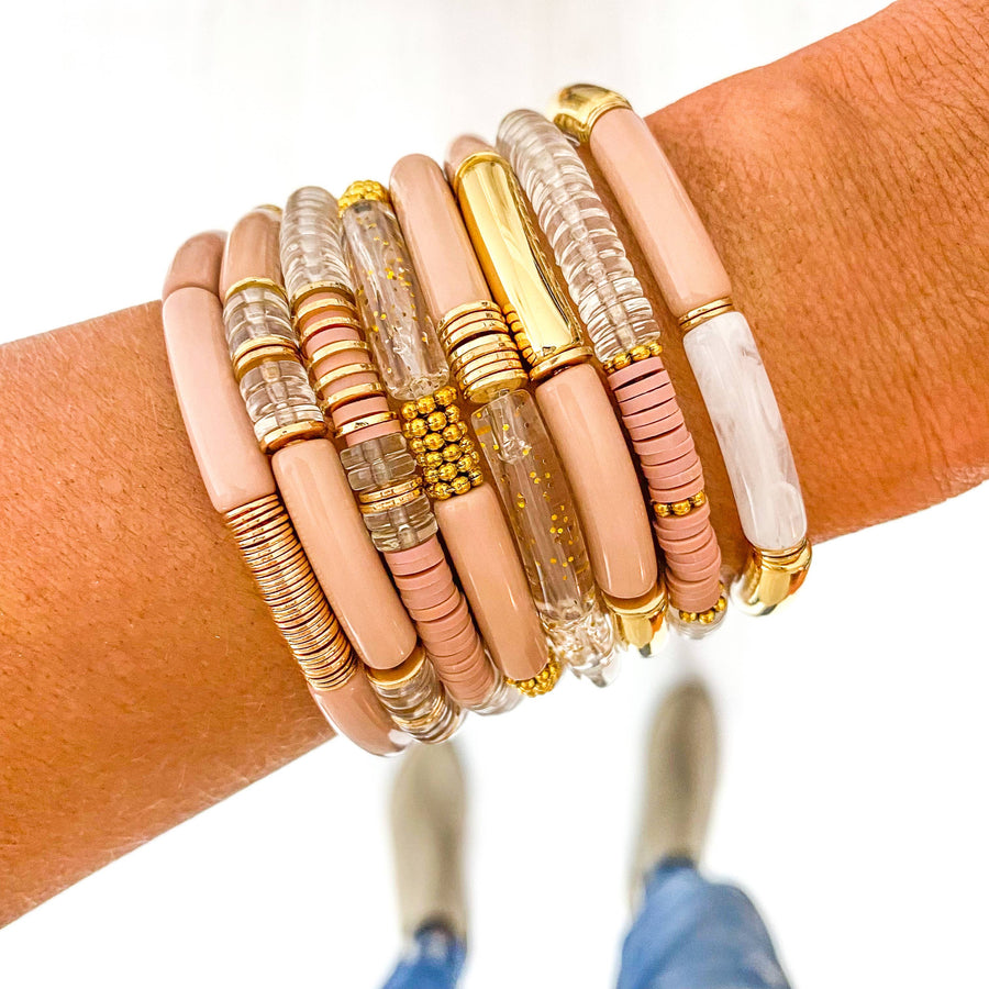 Savvy Bling - Small Blush Acrylic Tube Bamboo Bracelet
