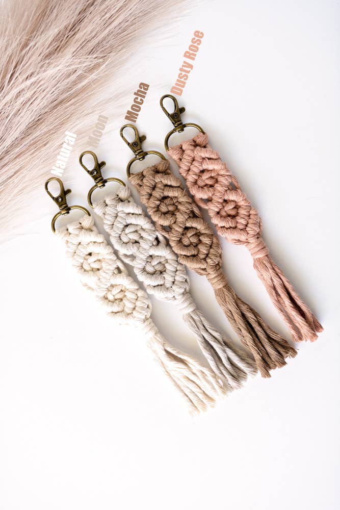 Knots & Fringe - Macrame Keychains | Boho Keychain | Large Keychain: Dusty Rose