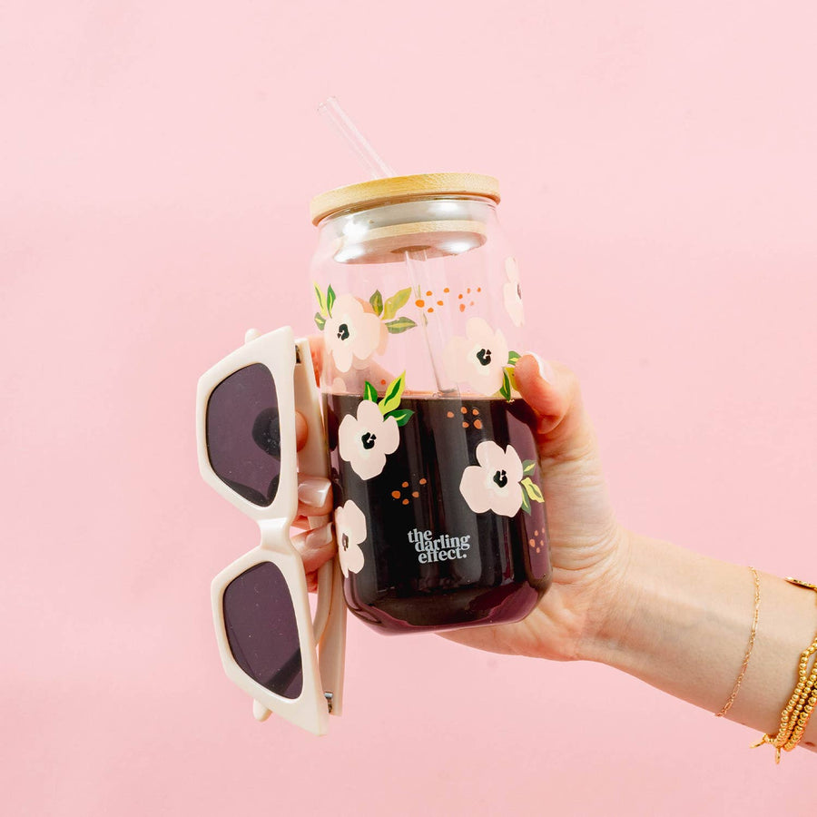 The Darling Effect - Iced Coffee Cup - Retro Floral Peach Glass Drinkware