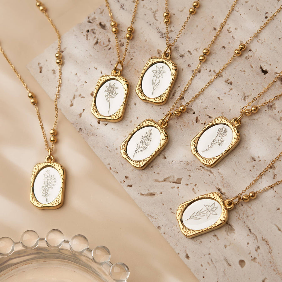 18K Gold Mirror Birth Flower Necklace
