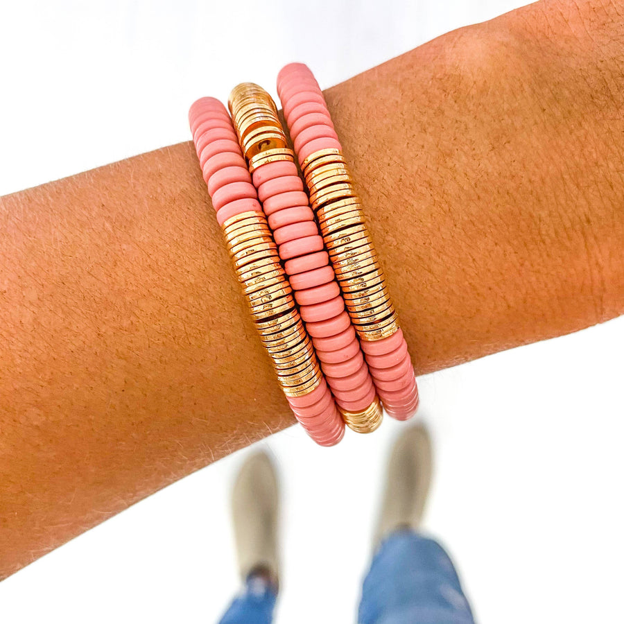 Savvy Bling - Red Pink Ivory Acrylic Disc Bracelet: Blush